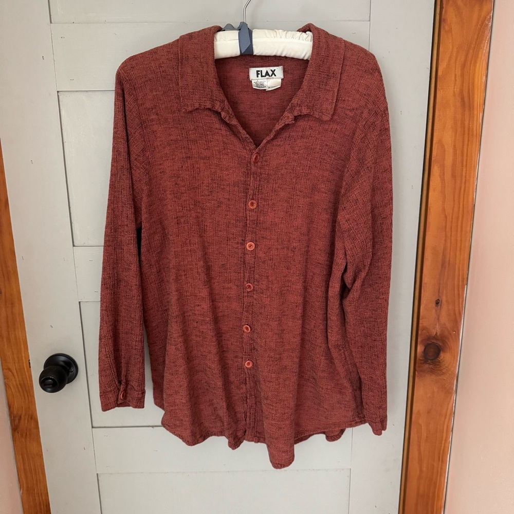 FLAX -Button Down Shirt - Size M- 50% Cotton 37% Linen 13% Rayon